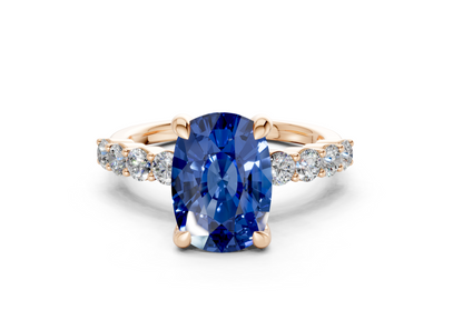 Arabella Sapphire Gemstone Accent Elongated Cushion Cut 2mm Engagement Ring