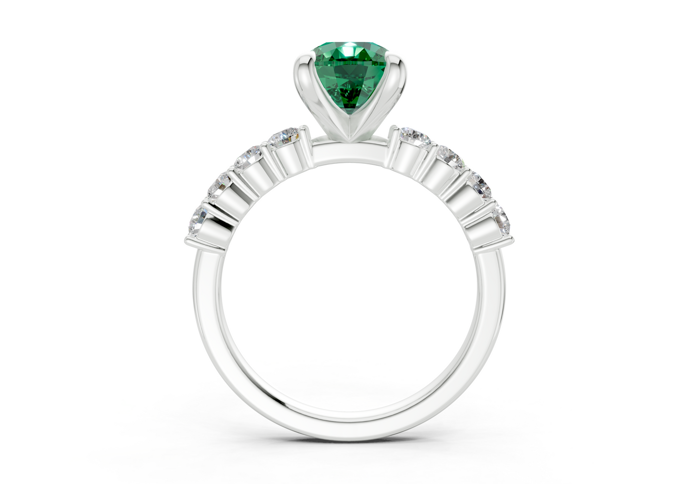 Arabella Emerald Gemstone Accent Elongated Cushion Cut 2mm Engagement Ring