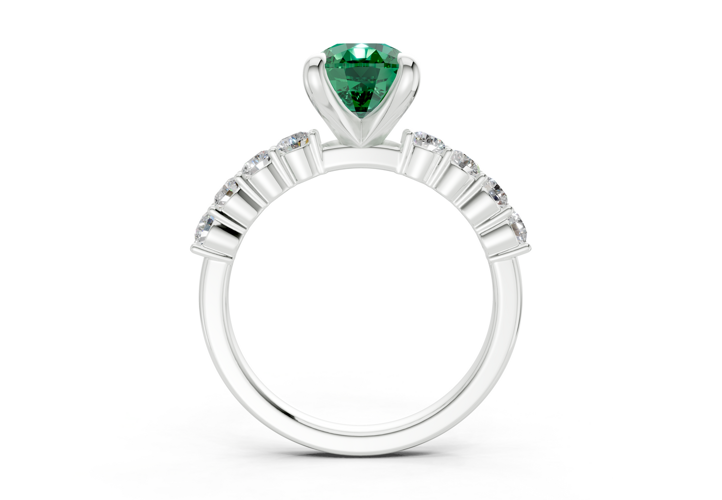 Arabella Emerald Gemstone Accent Elongated Cushion Cut 2mm Engagement Ring