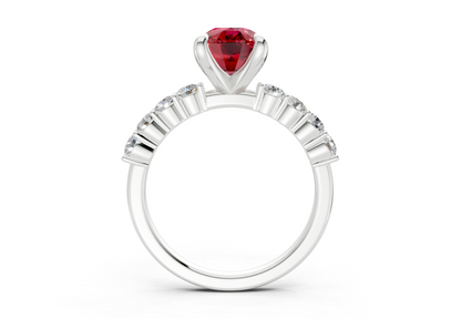 Arabella Ruby Gemstone Accent Elongated Cushion Cut 2mm Engagement Ring