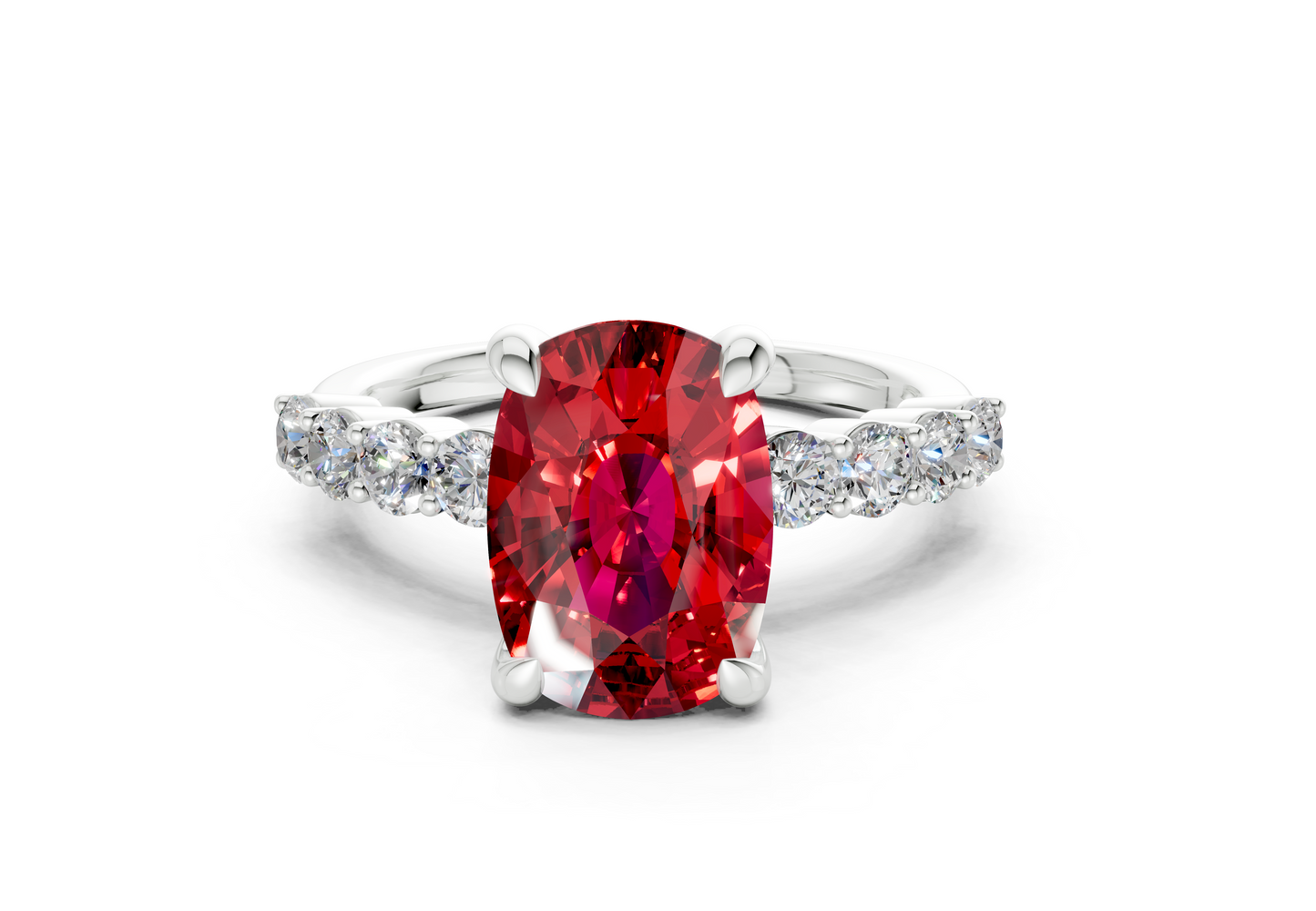 Arabella Ruby Gemstone Accent Elongated Cushion Cut 2mm Engagement Ring