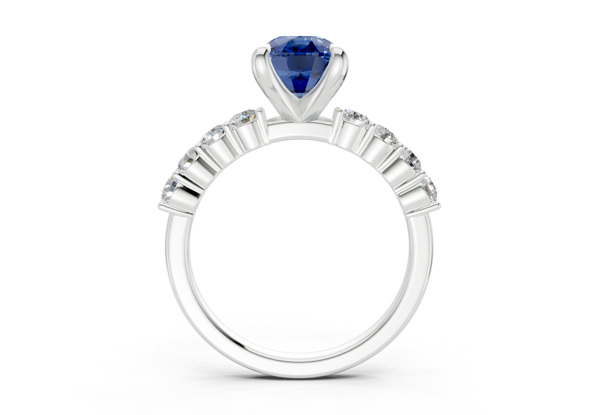 Arabella Sapphire Gemstone Accent Elongated Cushion Cut 2mm Engagement Ring