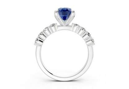 Arabella Sapphire Gemstone Accent Elongated Cushion Cut 2mm Engagement Ring