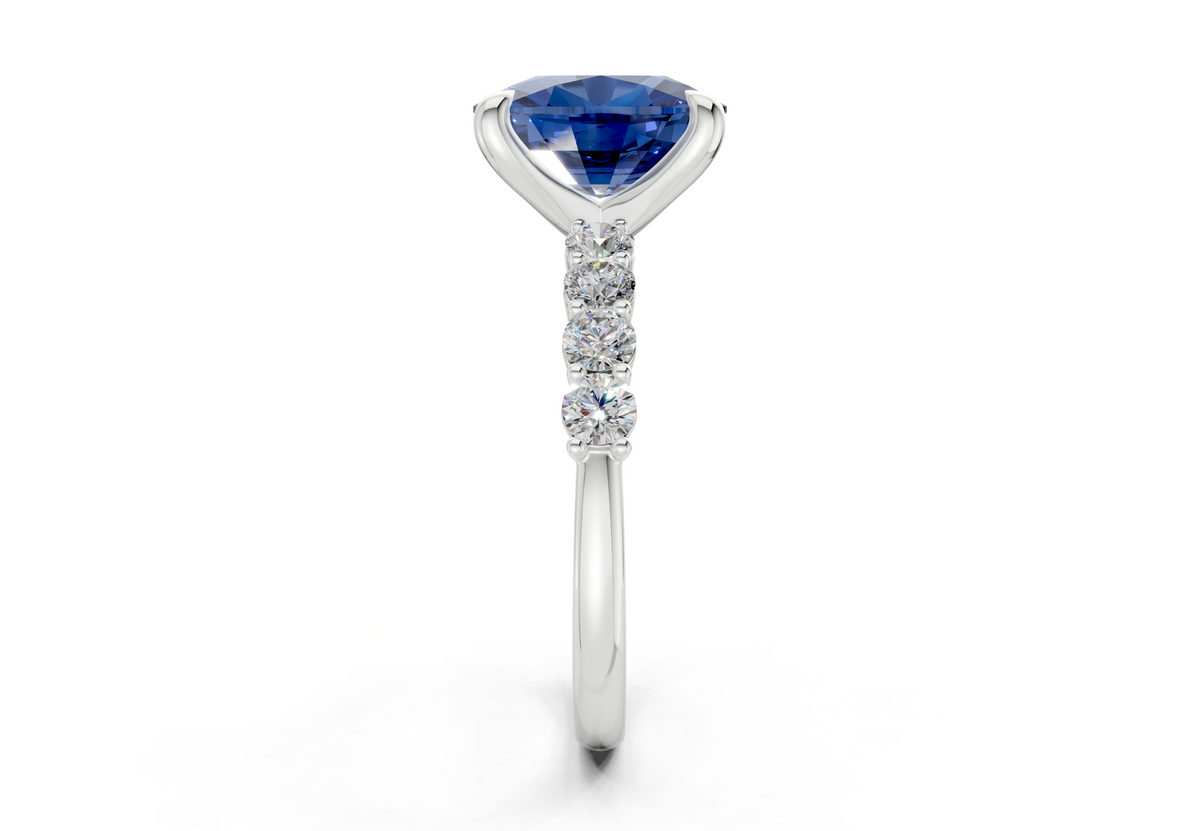Arabella Sapphire Gemstone Accent Elongated Cushion Cut 2mm Engagement Ring