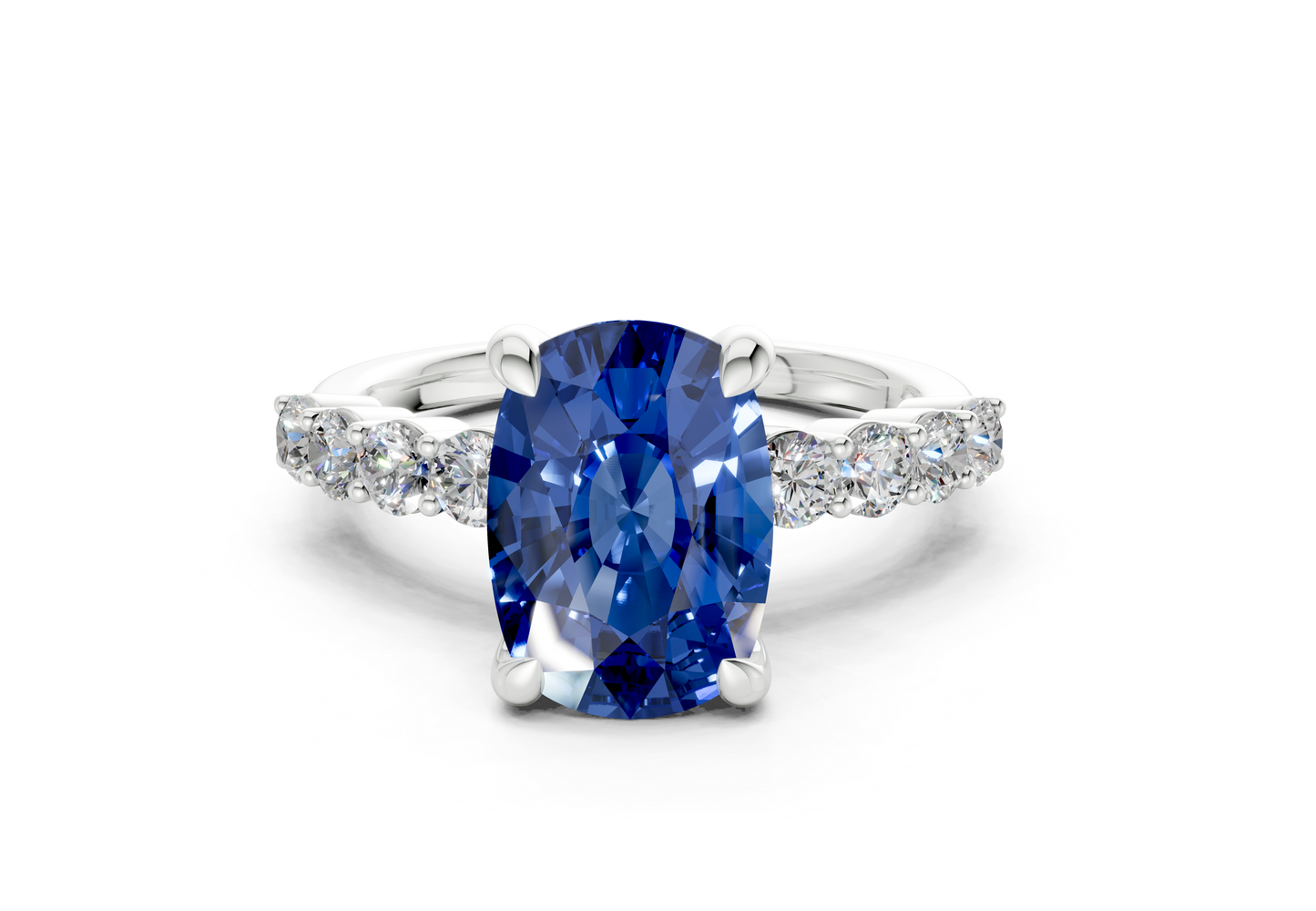 Arabella Sapphire Gemstone Accent Elongated Cushion Cut 2mm Engagement Ring