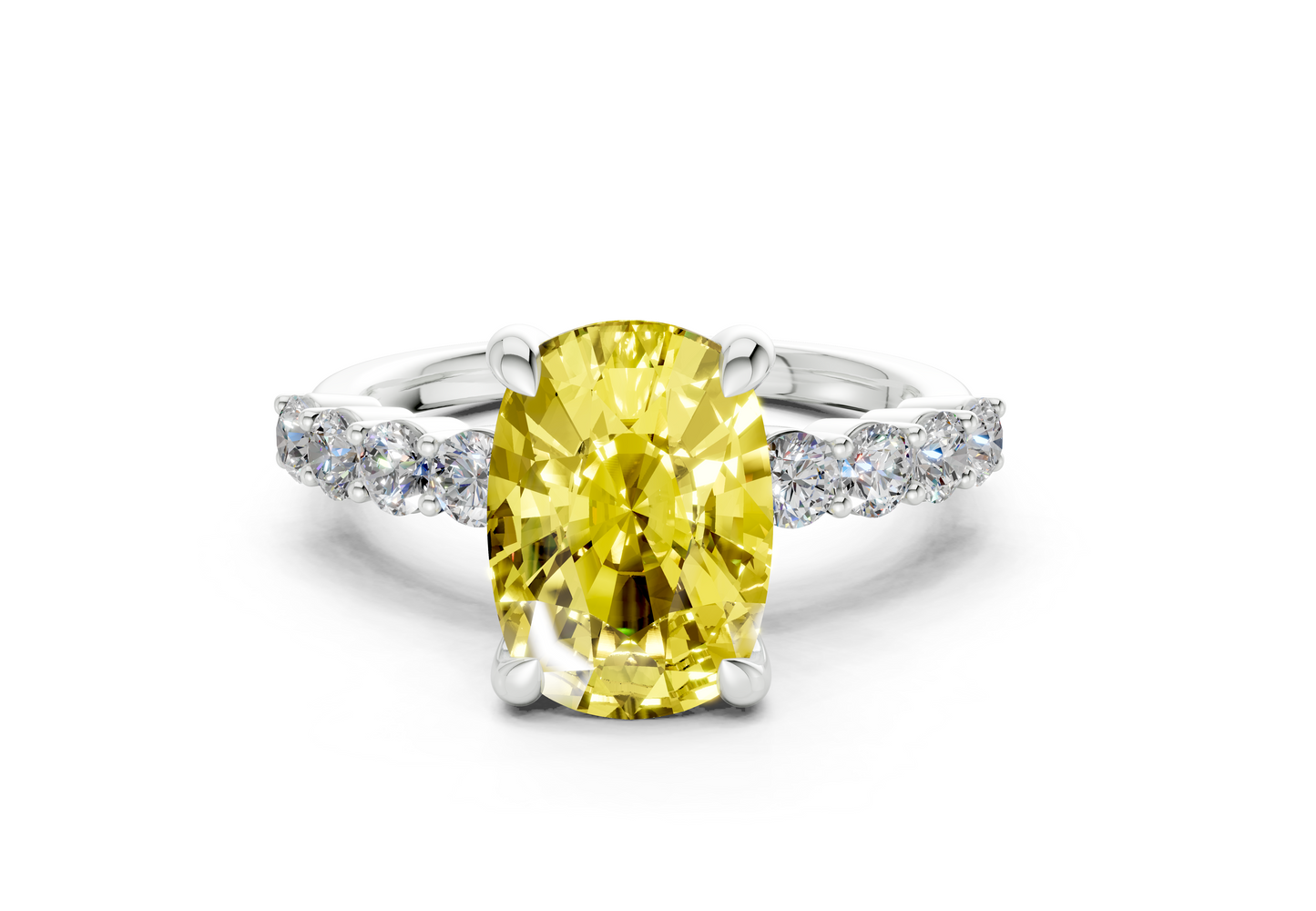Arabella Yellow Diamond Accent Elongated Cushion Cut 2mm Engagement Ring