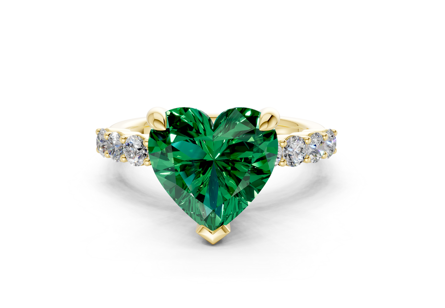 Arabella Emerald Gemstone Accent Heart Cut 2mm Engagement Ring