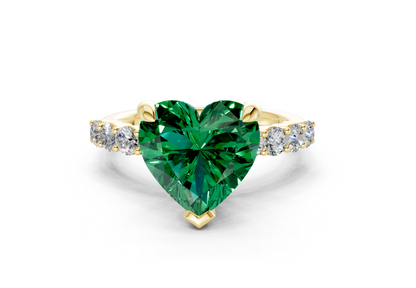 Arabella Emerald Gemstone Accent Heart Cut 2mm Engagement Ring