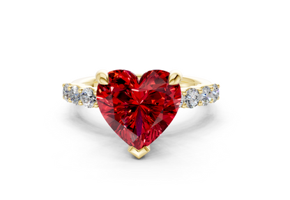 Arabella Ruby Gemstone Accent Heart Cut 2mm Engagement Ring