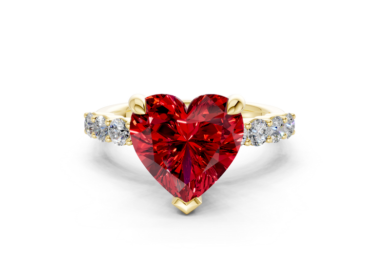 Arabella Ruby Gemstone Accent Heart Cut 2mm Engagement Ring