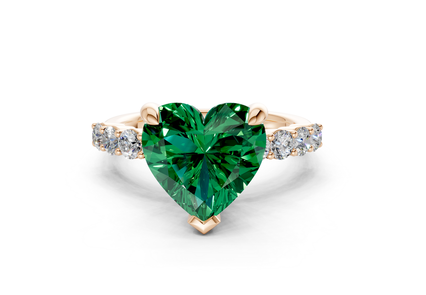 Arabella Emerald Gemstone Accent Heart Cut 2mm Engagement Ring