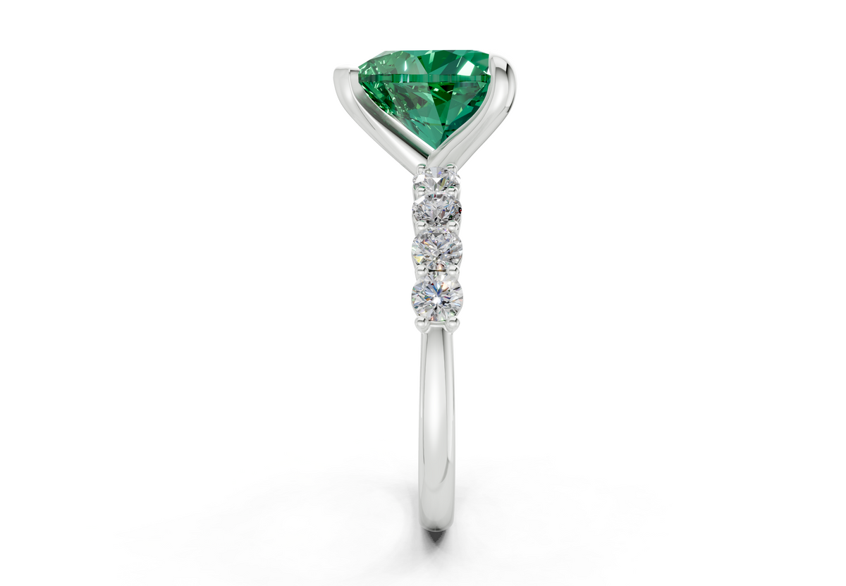 Arabella Emerald Gemstone Accent Heart Cut 2mm Engagement Ring