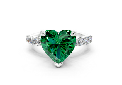 Arabella Emerald Gemstone Accent Heart Cut 2mm Engagement Ring