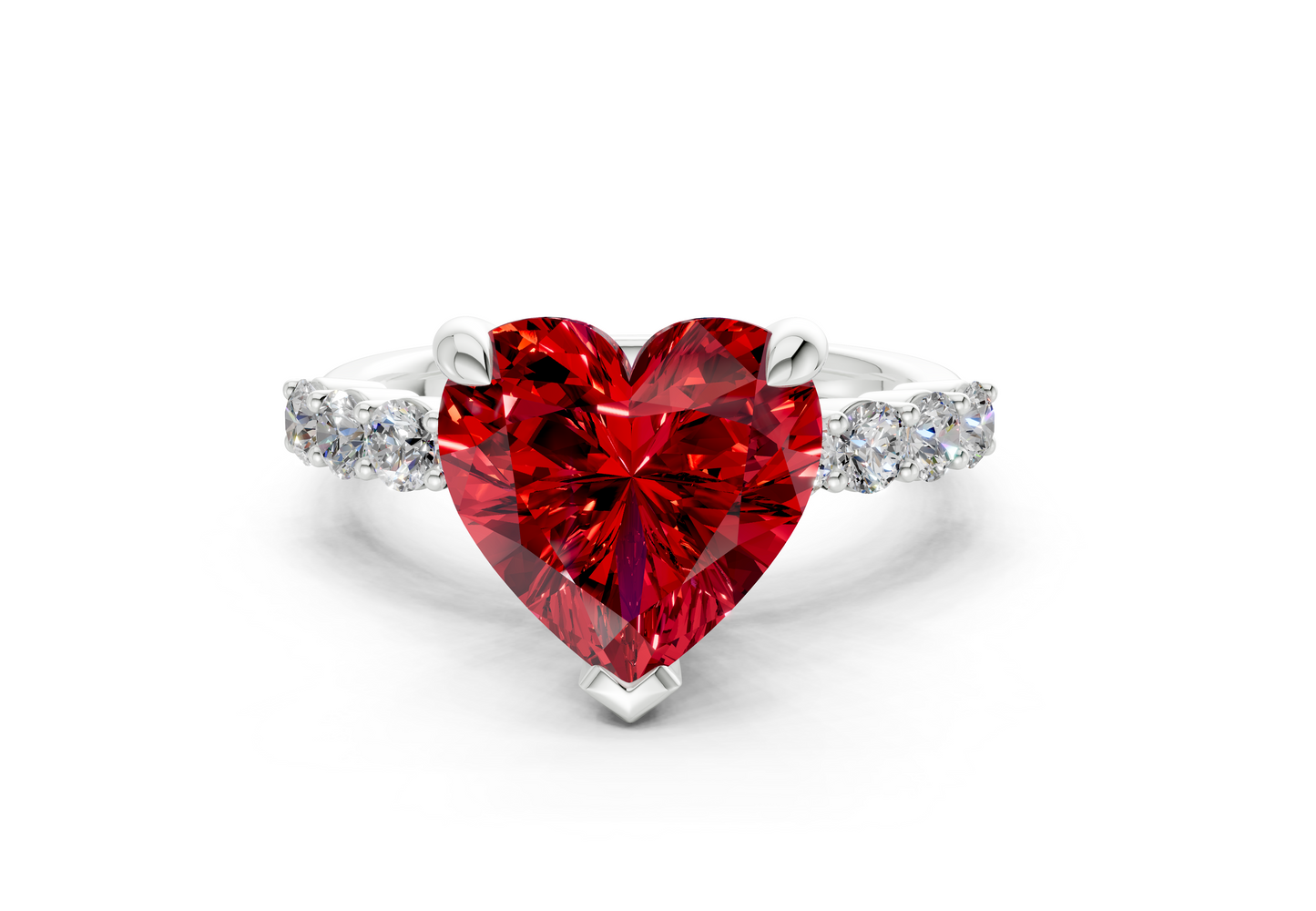 Arabella Ruby Gemstone Accent Heart Cut 2mm Engagement Ring