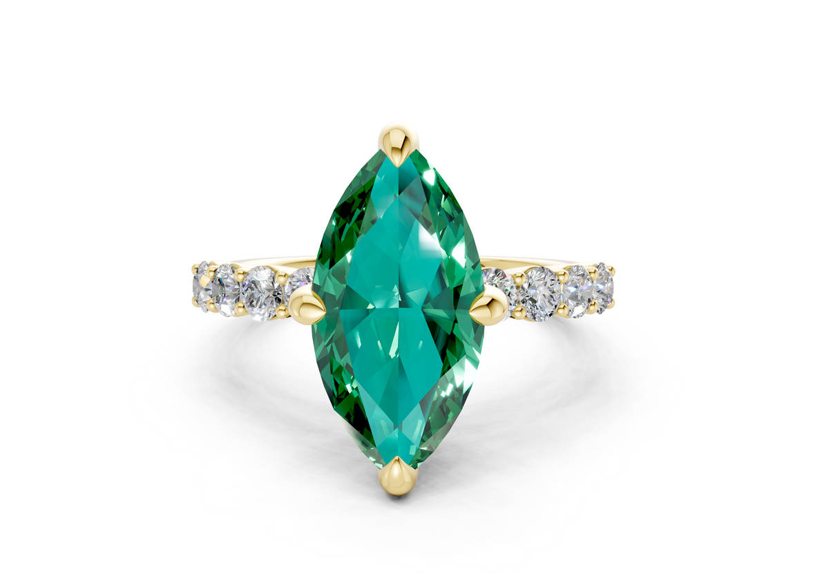 Arabella Emerald Gemstone Accent Marquise Cut 2mm Engagement Ring