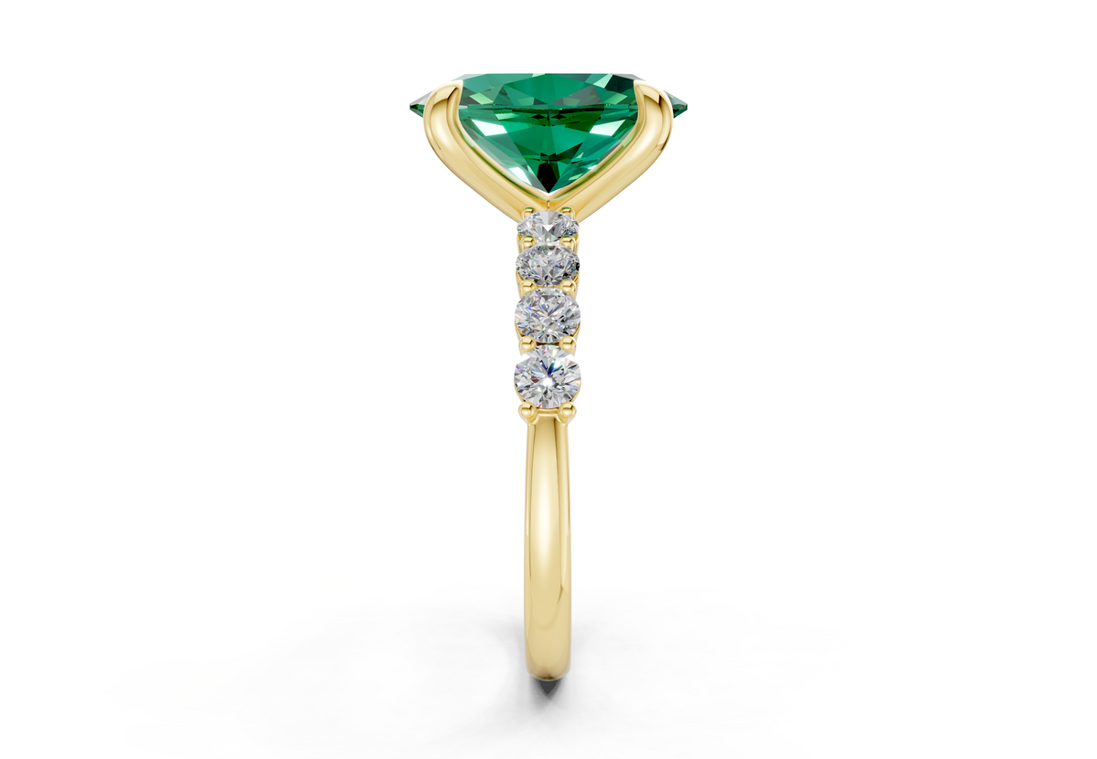 Arabella Emerald Gemstone Accent Oval Cut 2mm Engagement Ring
