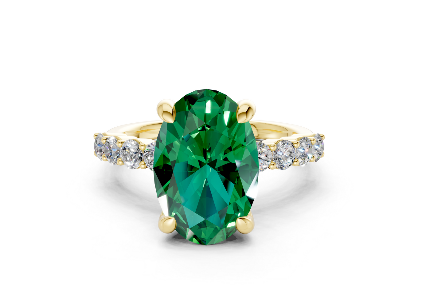 Arabella Emerald Gemstone Accent Oval Cut 2mm Engagement Ring