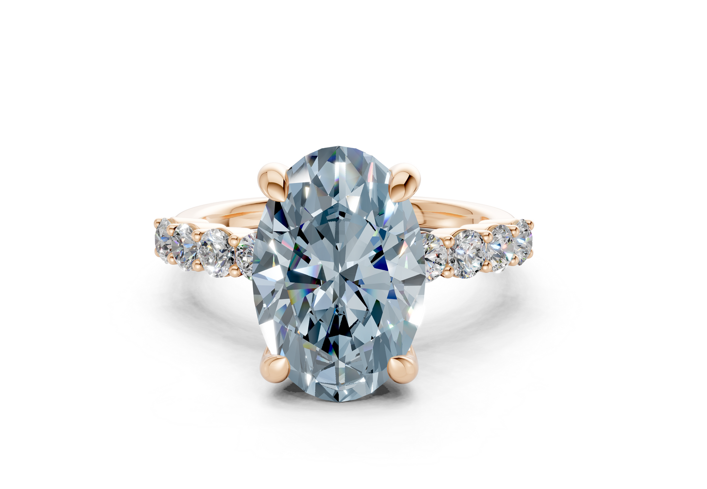 Arabella Blue Diamond Accent Oval Cut 2mm Engagement Ring