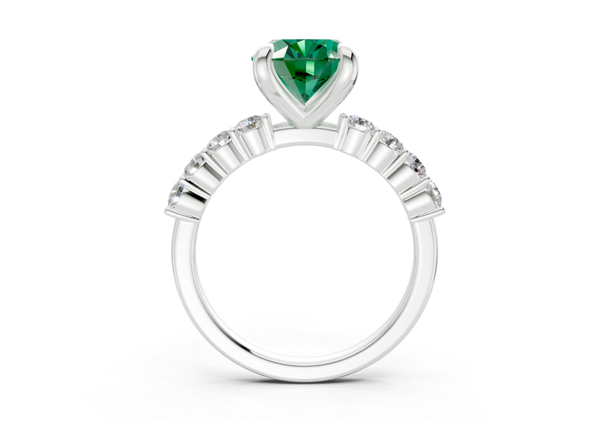 Arabella Emerald Gemstone Accent Oval Cut 2mm Engagement Ring