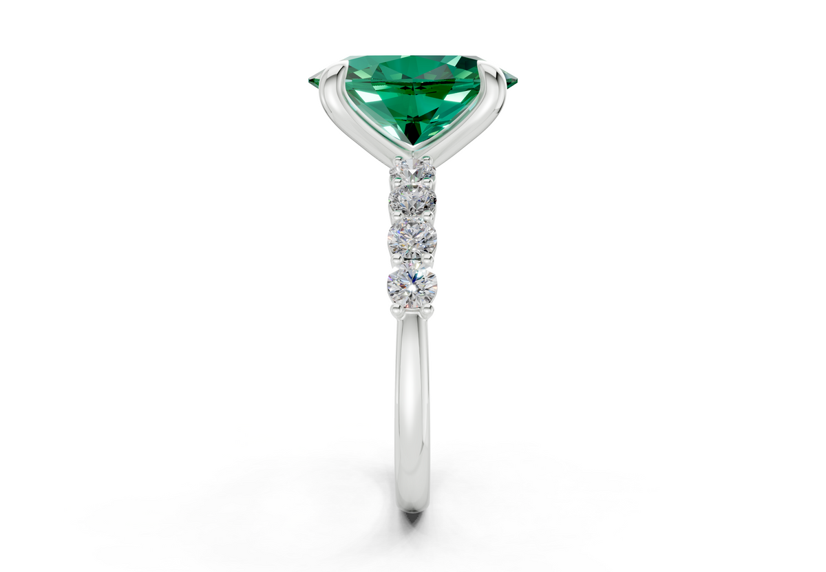 Arabella Emerald Gemstone Accent Oval Cut 2mm Engagement Ring
