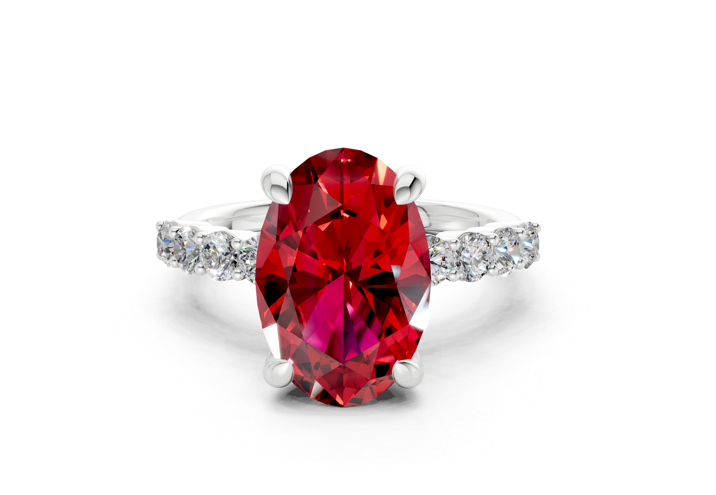 Arabella Ruby Gemstone Accent Oval Cut 2mm Engagement Ring