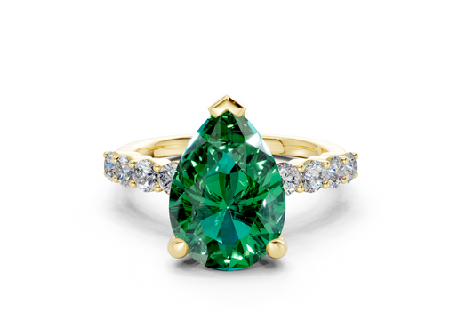Arabella Emerald Gemstone Accent Pear Cut 2mm Engagement Ring