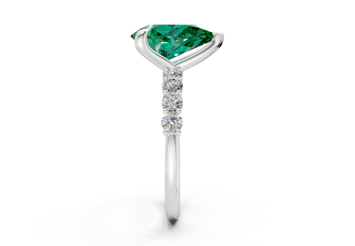 Arabella Emerald Gemstone Accent Pear Cut 2mm Engagement Ring