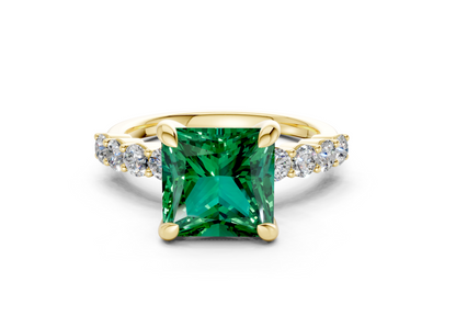 Arabella Emerald Gemstone Accent Princess Cut 2mm Engagement Ring