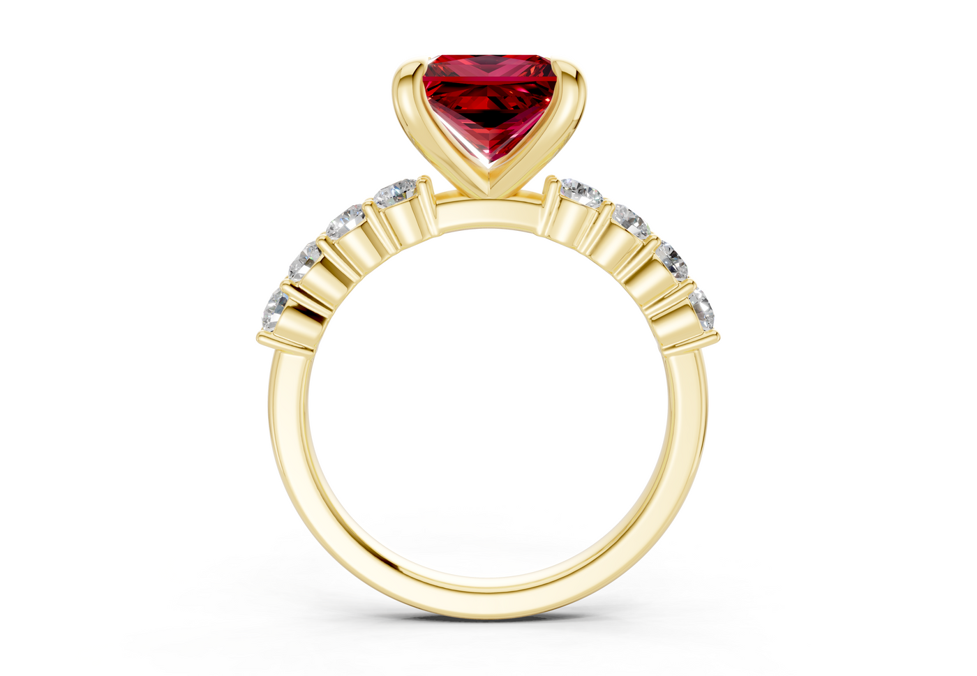 Arabella Ruby Gemstone Accent Princess Cut 2mm Engagement Ring