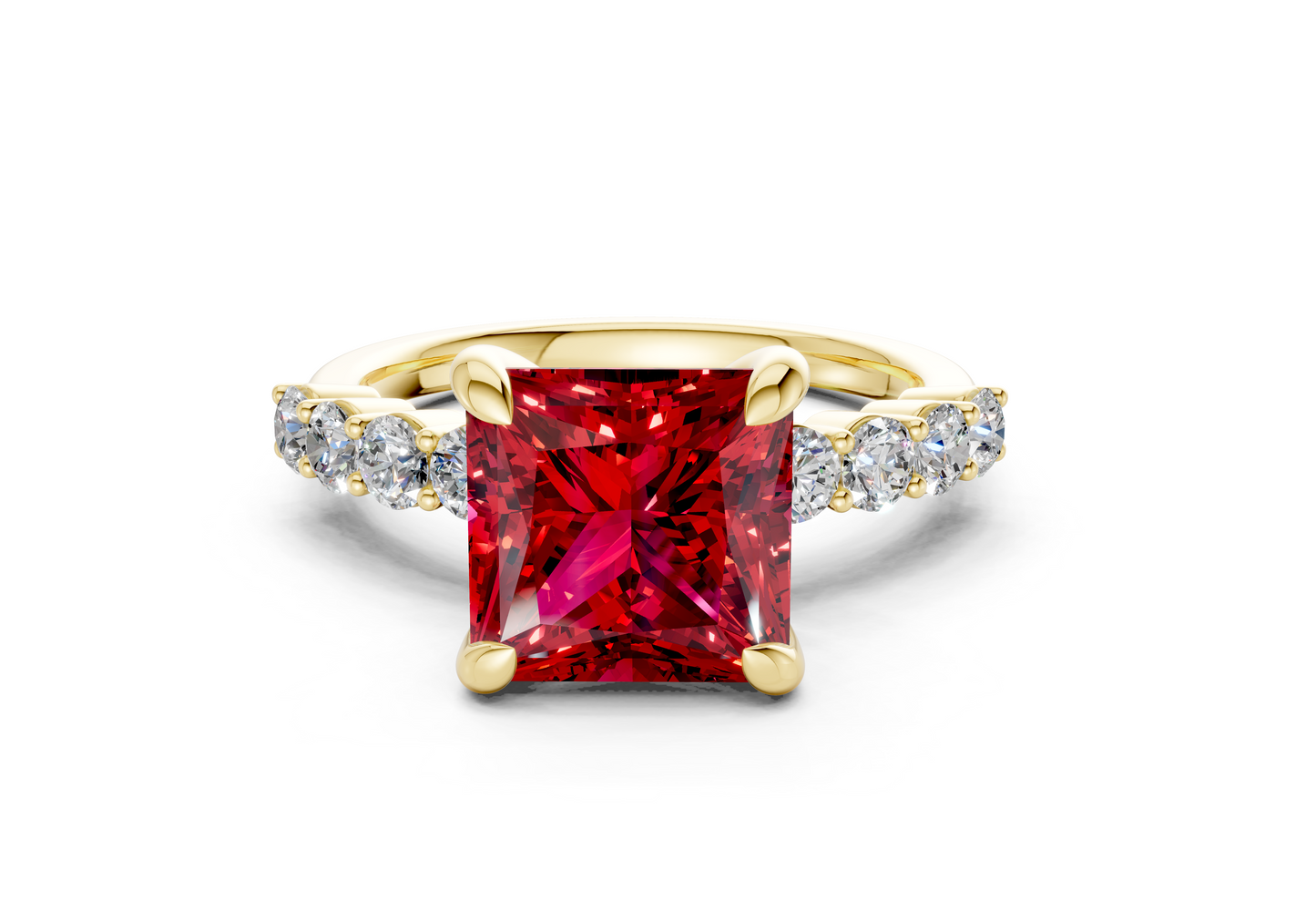 Arabella Ruby Gemstone Accent Princess Cut 2mm Engagement Ring