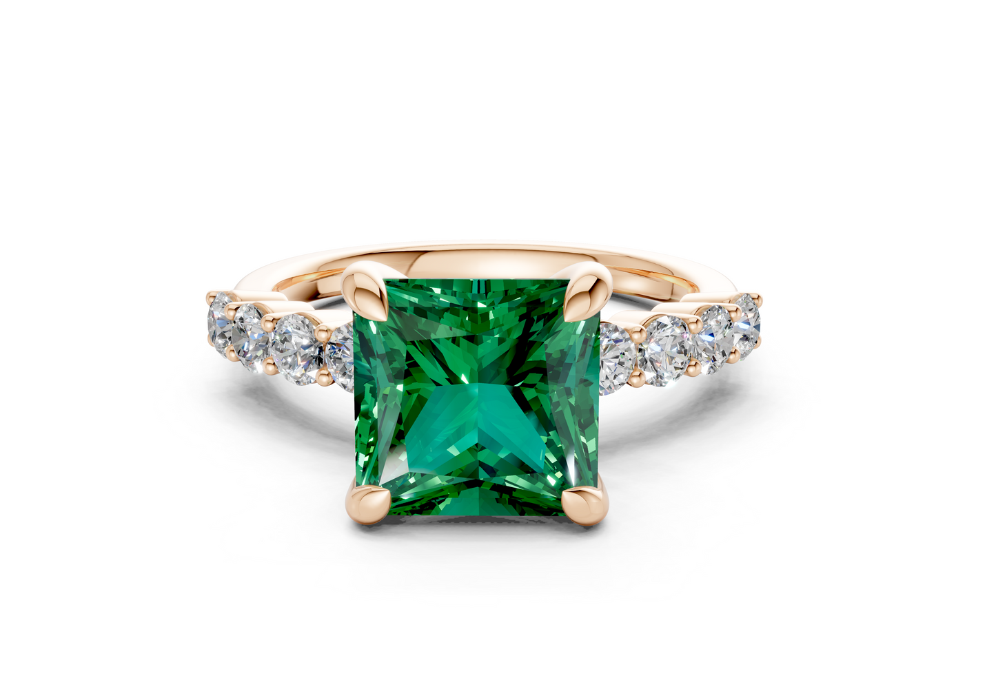Arabella Emerald Gemstone Accent Princess Cut 2mm Engagement Ring