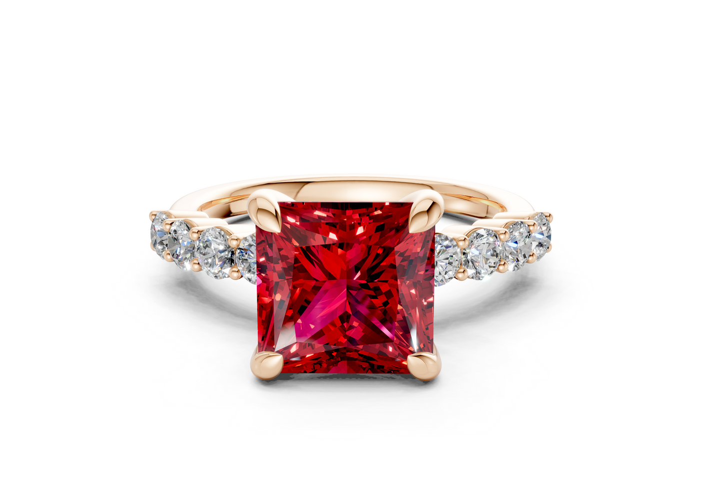 Arabella Ruby Gemstone Accent Princess Cut 2mm Engagement Ring