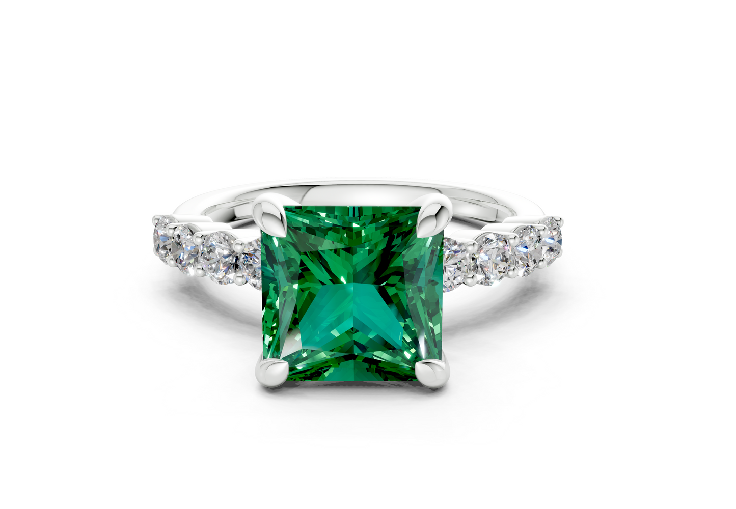 Arabella Emerald Gemstone Accent Princess Cut 2mm Engagement Ring