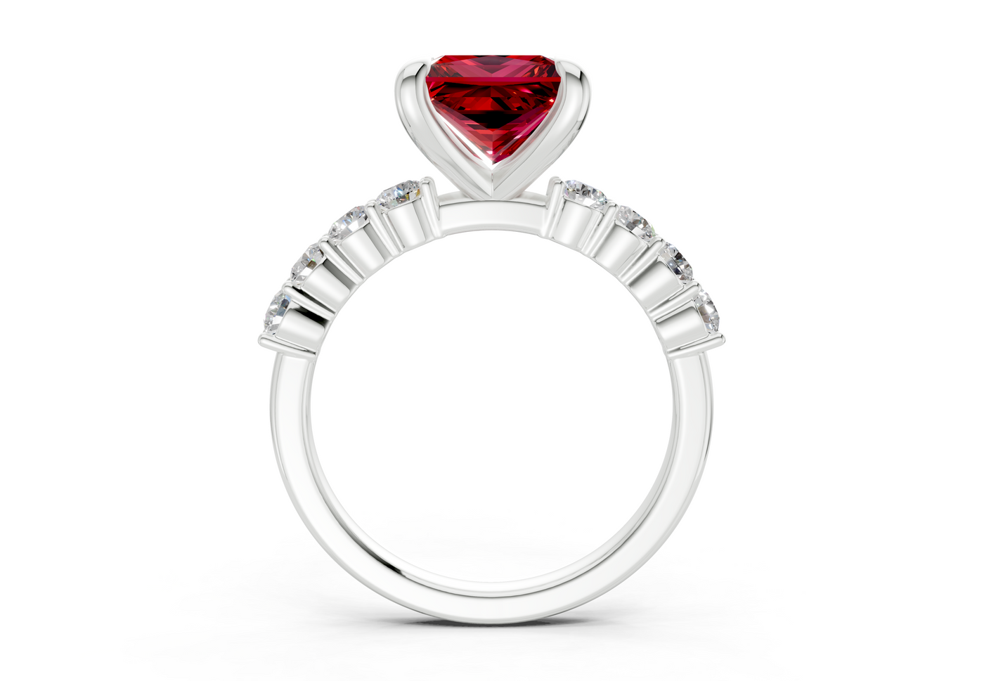 Arabella Ruby Gemstone Accent Princess Cut 2mm Engagement Ring