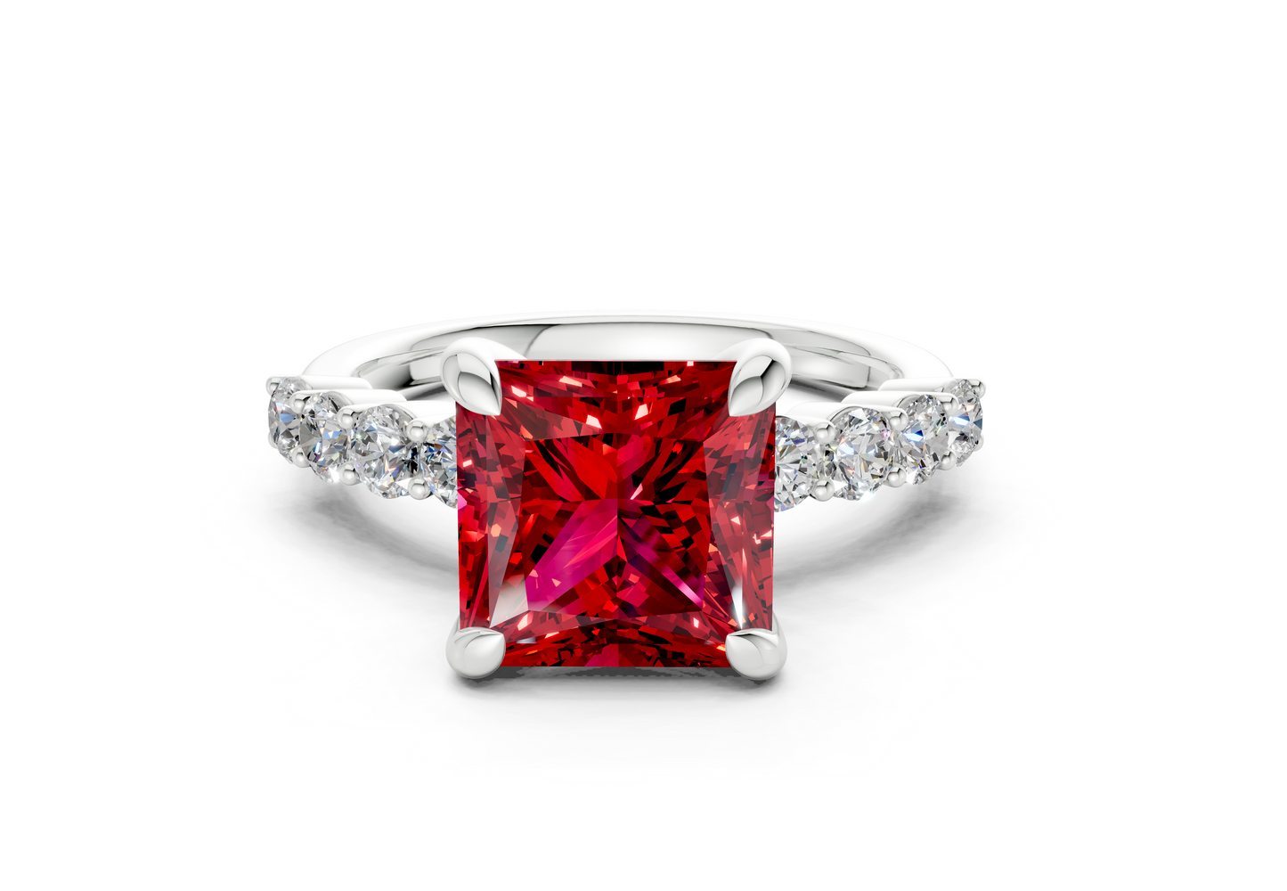 Arabella Ruby Gemstone Accent Princess Cut 2mm Engagement Ring