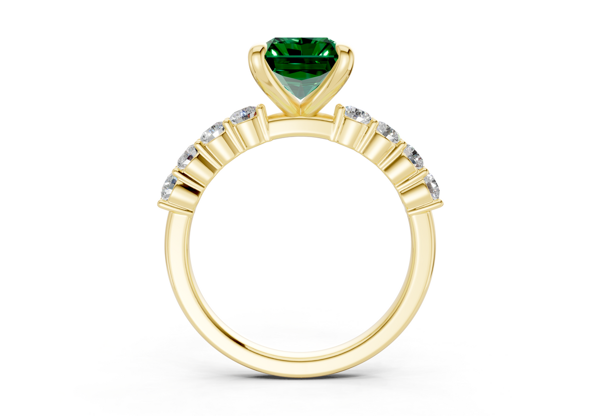 Arabella Emerald Gemstone Accent Radiant Cut 2mm Engagement Ring