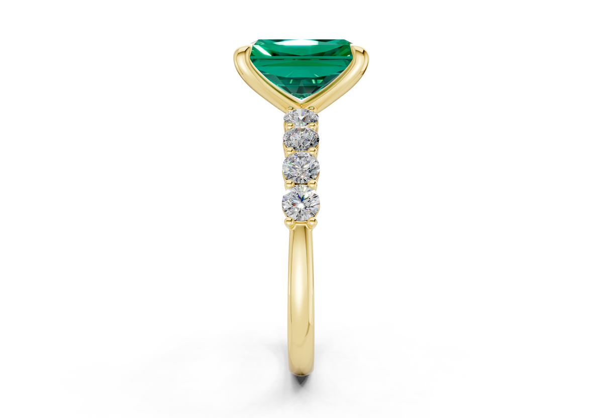 Arabella Emerald Gemstone Accent Radiant Cut 2mm Engagement Ring