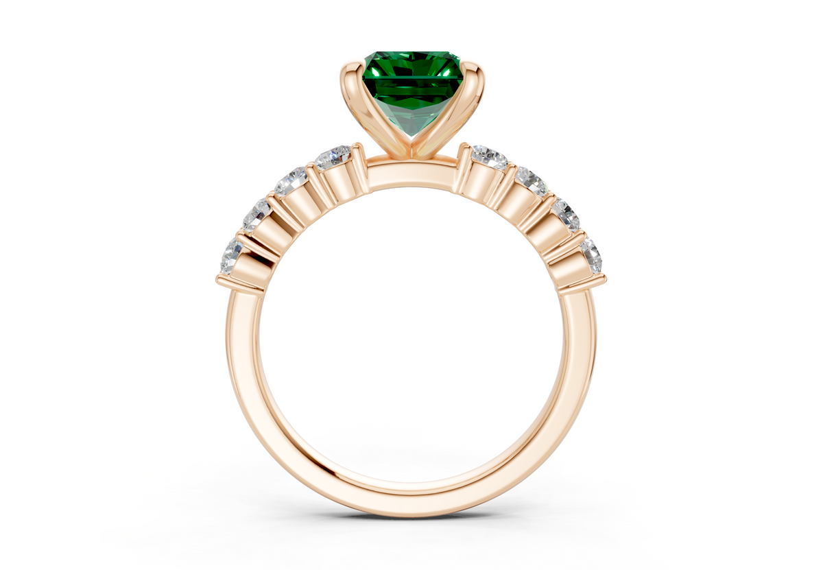 Arabella Emerald Gemstone Accent Radiant Cut 2mm Engagement Ring