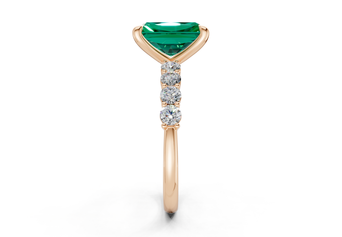 Arabella Emerald Gemstone Accent Radiant Cut 2mm Engagement Ring