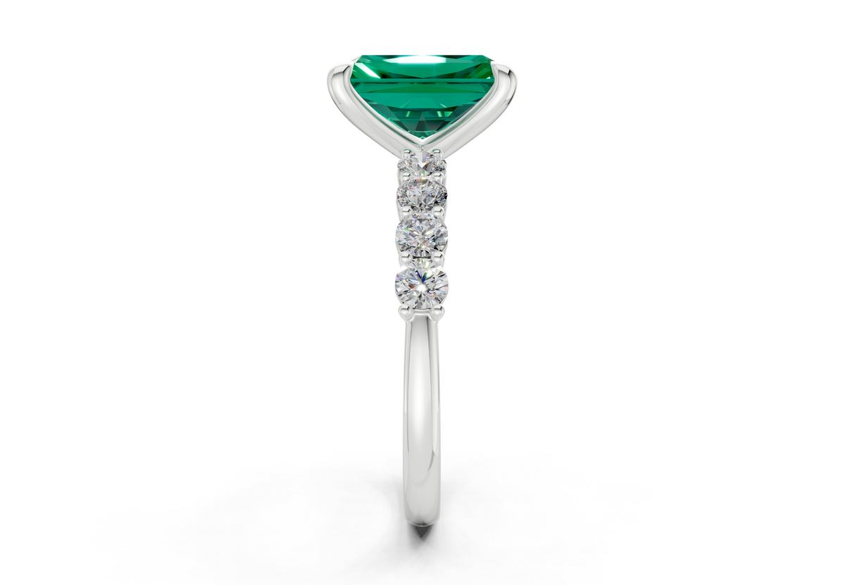 Arabella Emerald Gemstone Accent Radiant Cut 2mm Engagement Ring