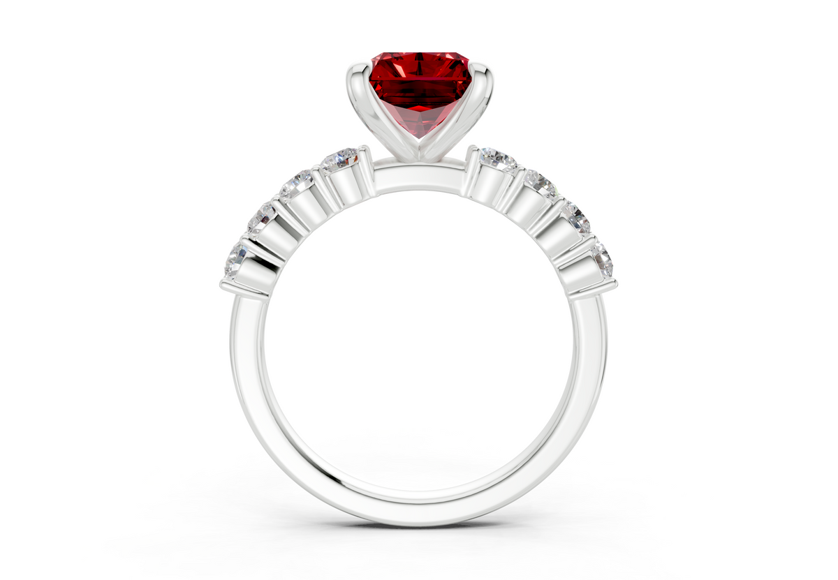 Arabella Ruby Gemstone Accent Radiant Cut 2mm Engagement Ring