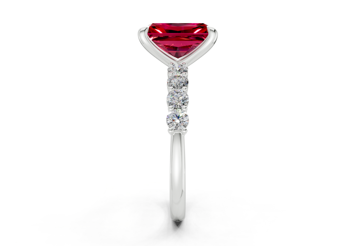 Arabella Ruby Gemstone Accent Radiant Cut 2mm Engagement Ring