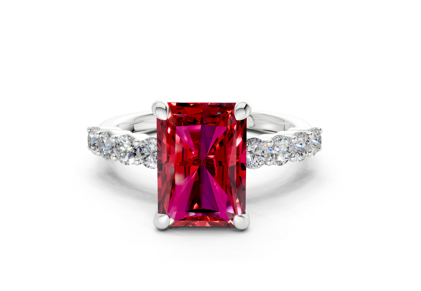 Arabella Ruby Gemstone Accent Radiant Cut 2mm Engagement Ring