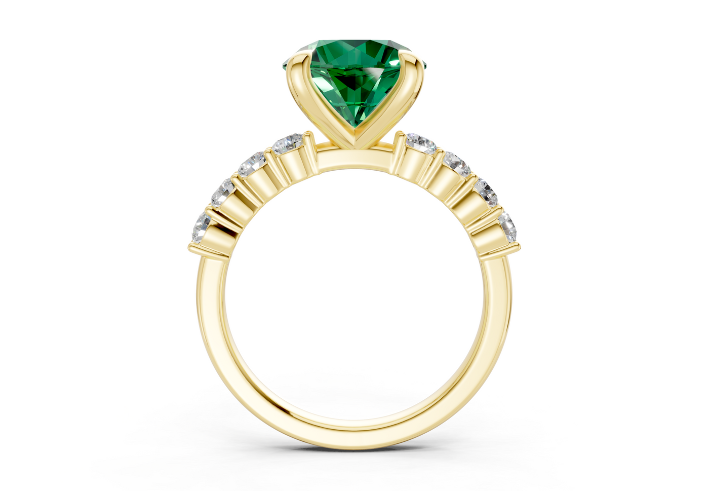 Arabella Emerald Gemstone Accent Round Cut 2mm Engagement Ring