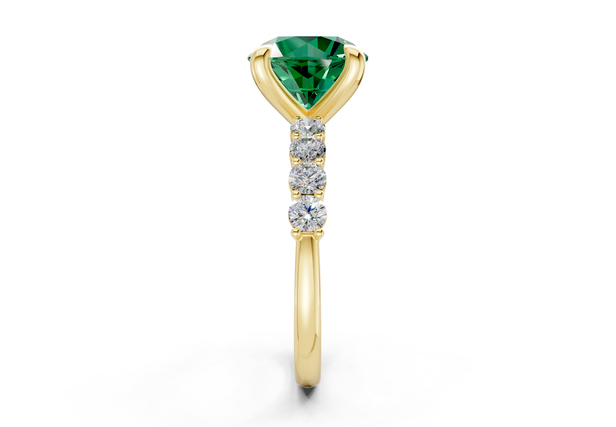 Arabella Emerald Gemstone Accent Round Cut 2mm Engagement Ring