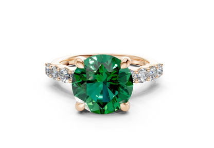 Arabella Emerald Gemstone Accent Round Cut 2mm Engagement Ring