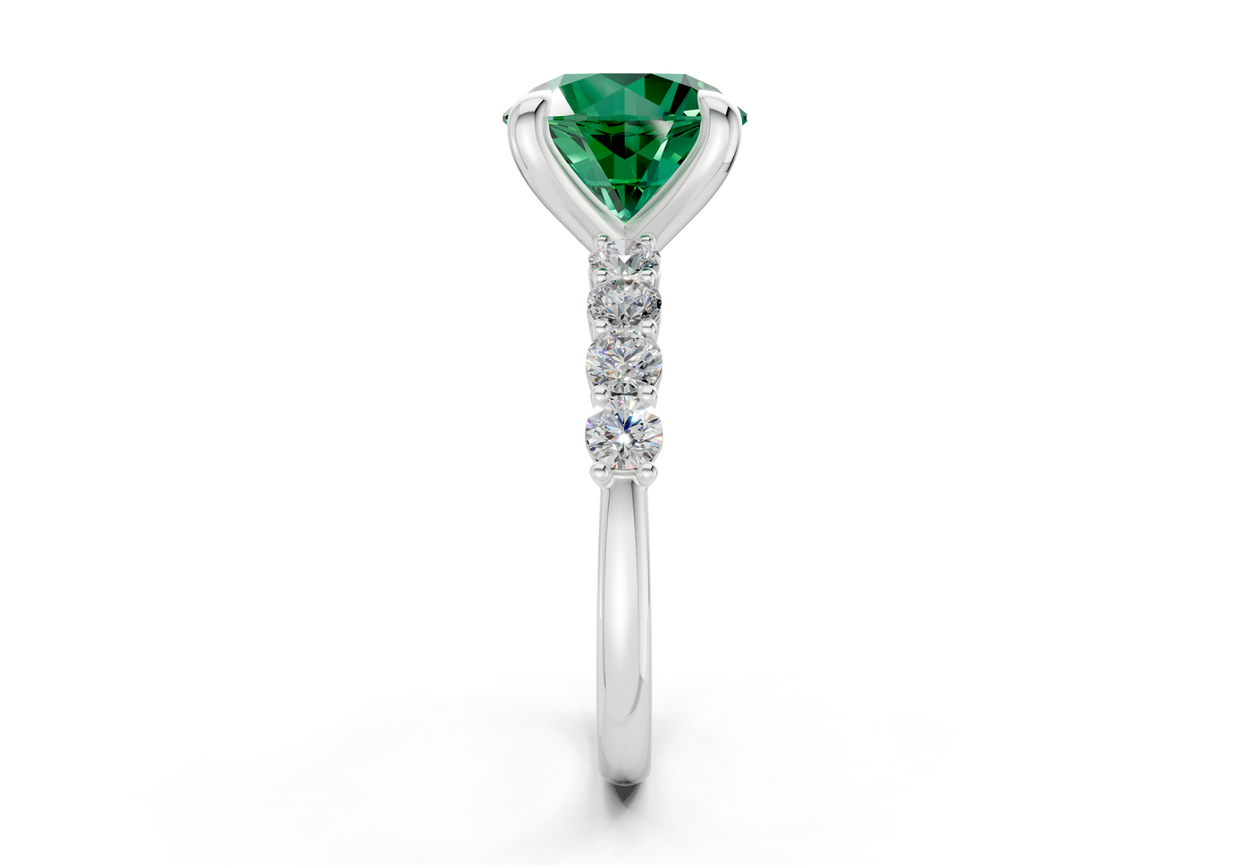 Arabella Emerald Gemstone Accent Round Cut 2mm Engagement Ring