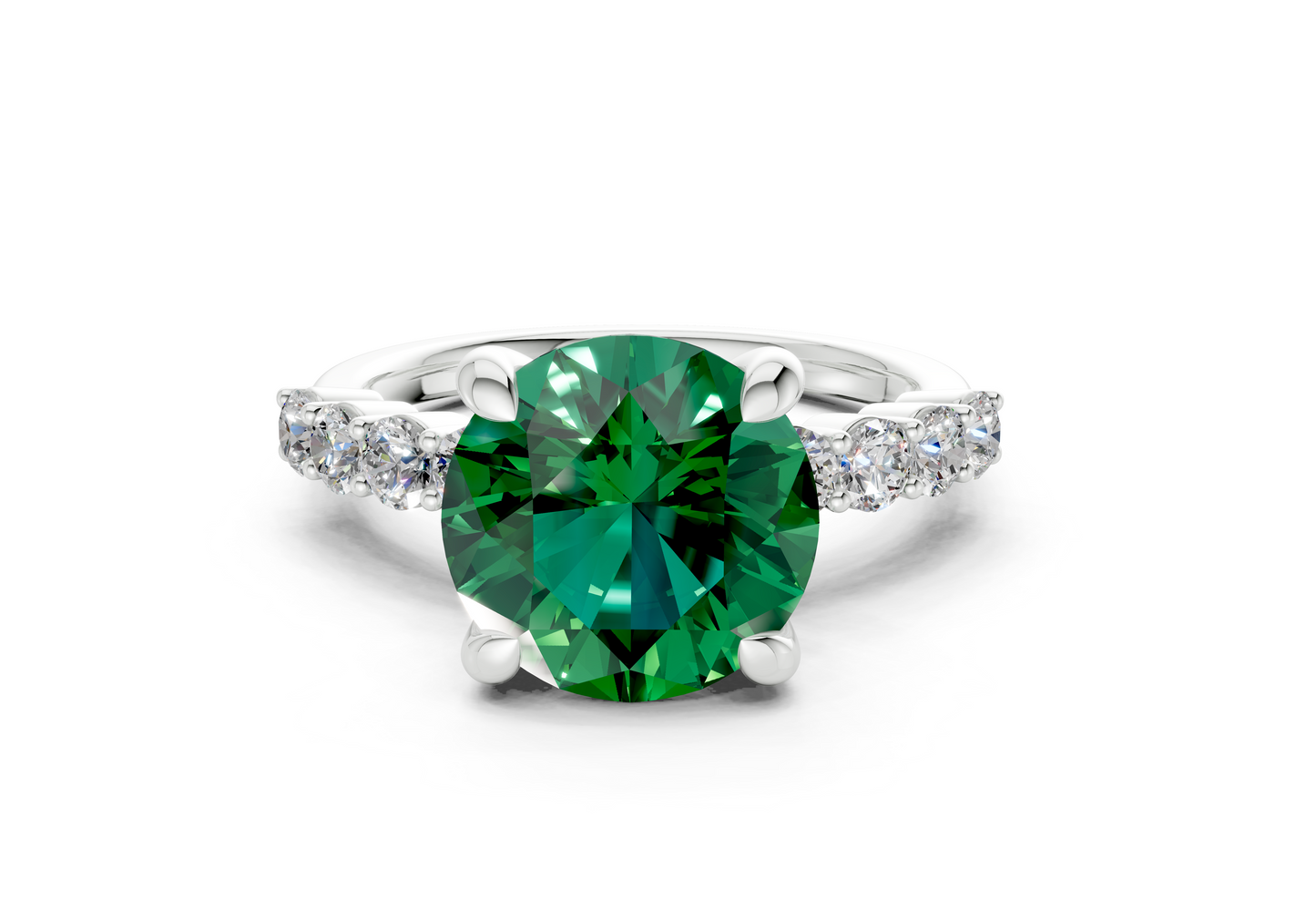 Arabella Emerald Gemstone Accent Round Cut 2mm Engagement Ring