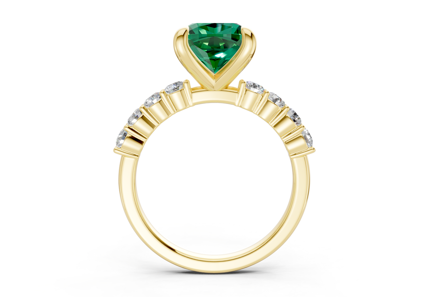 Arabella Emerald Gemstone Accent Cushion Square Cut 2mm Engagement Ring