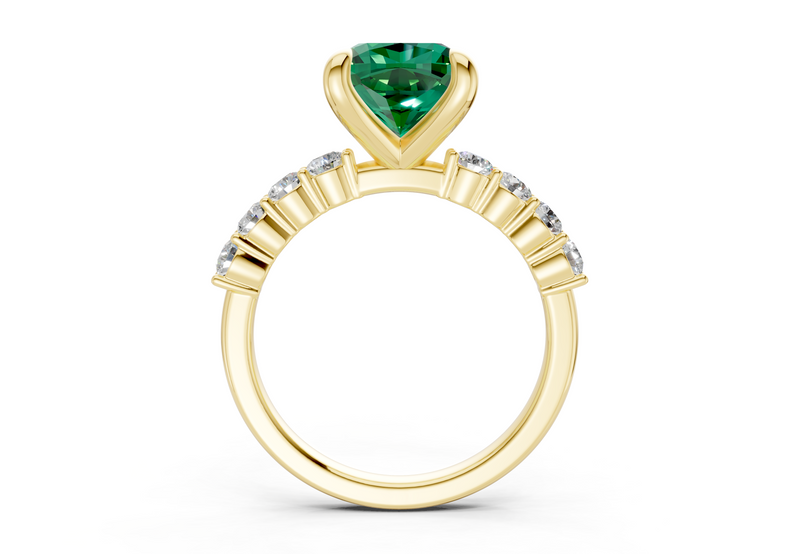 Arabella Emerald Gemstone Accent Cushion Square Cut 2mm Engagement Ring